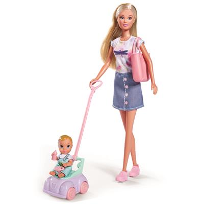 Steffi Puppe 29cm mit Baby u. Laufauto