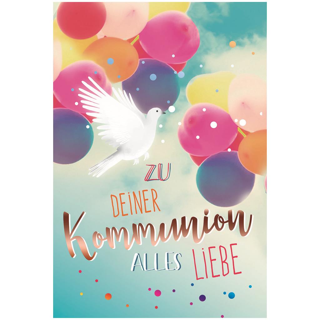 Bil. Kommunion Taube mit Luftballons