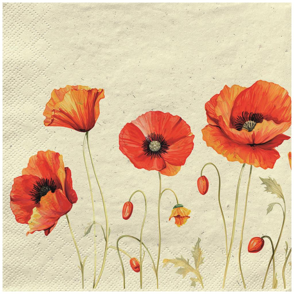 Servietten 20er Poppies on grass, 33cm