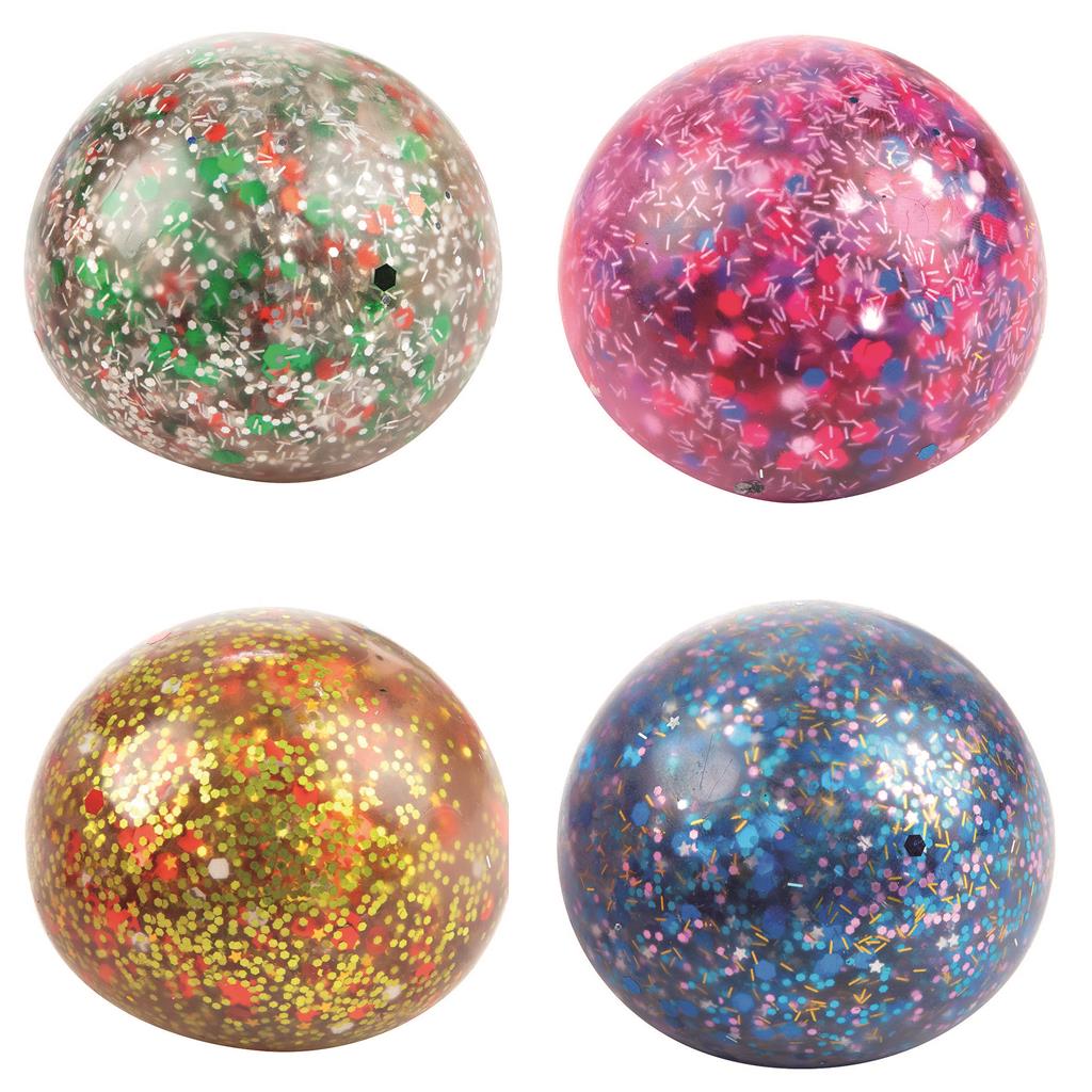 Quetsch-Ball Glitzergel 6cm, 4-fach sort.