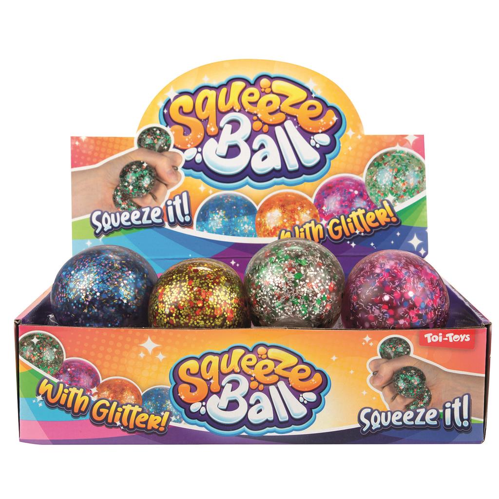 Quetsch-Ball Glitzergel 6cm, 4-fach sort.