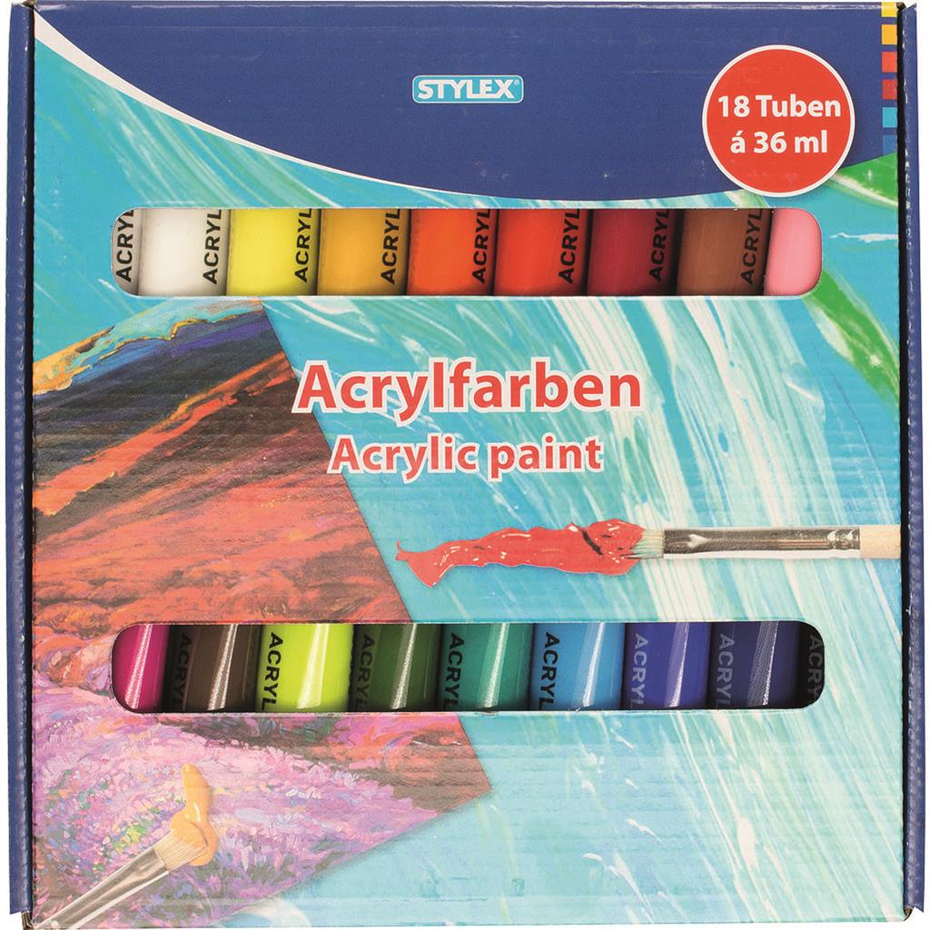 Acrylfarbe, 18er Schachtel, á 36 ml
