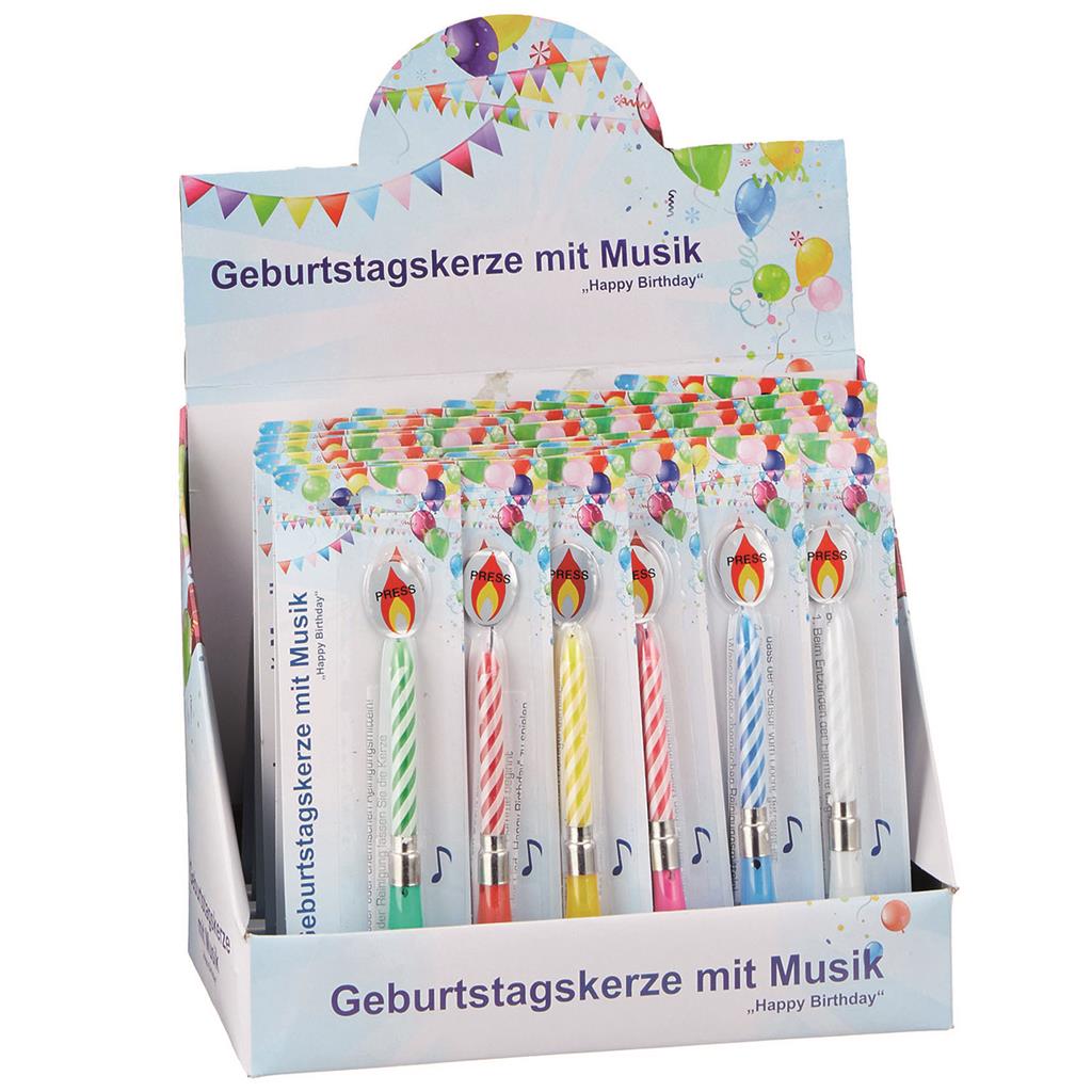 Geburtagskerze mit Musik, 6-fach sort.