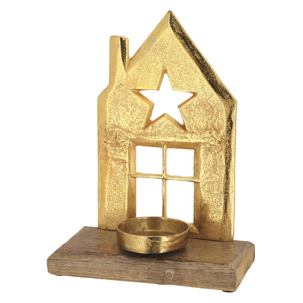 Kerzenhalter "Haus" gold 27cm