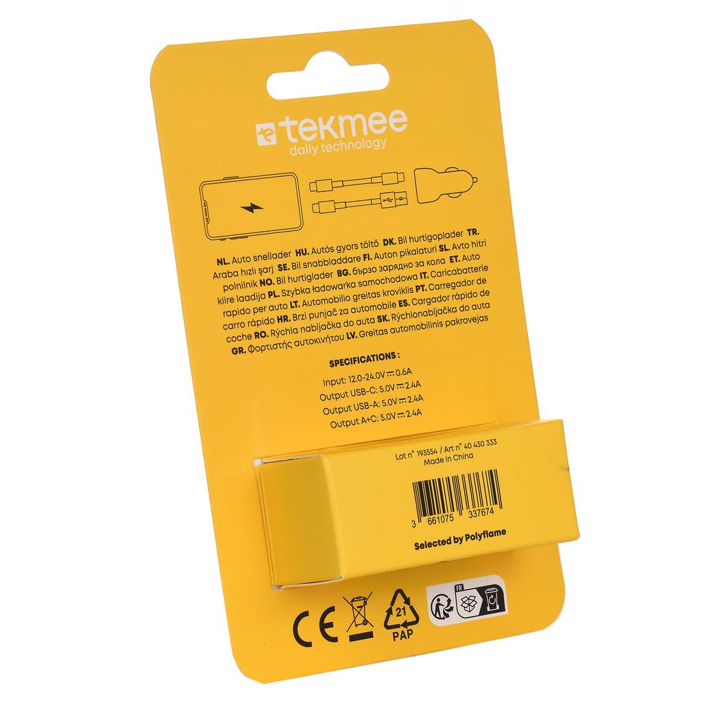 TEKMEE 12V, 2 USB Type-A+C