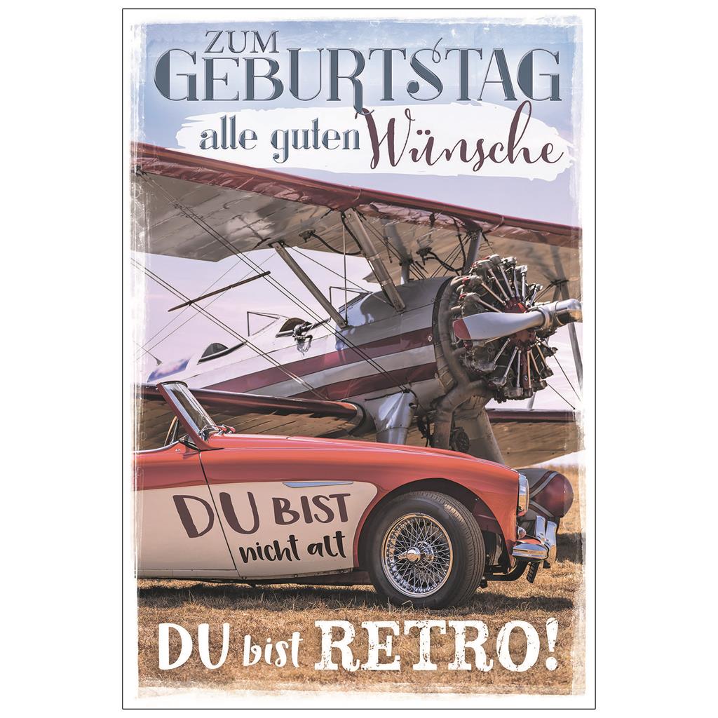 Bil. Geburtstag Retro Flugzeug und Auto