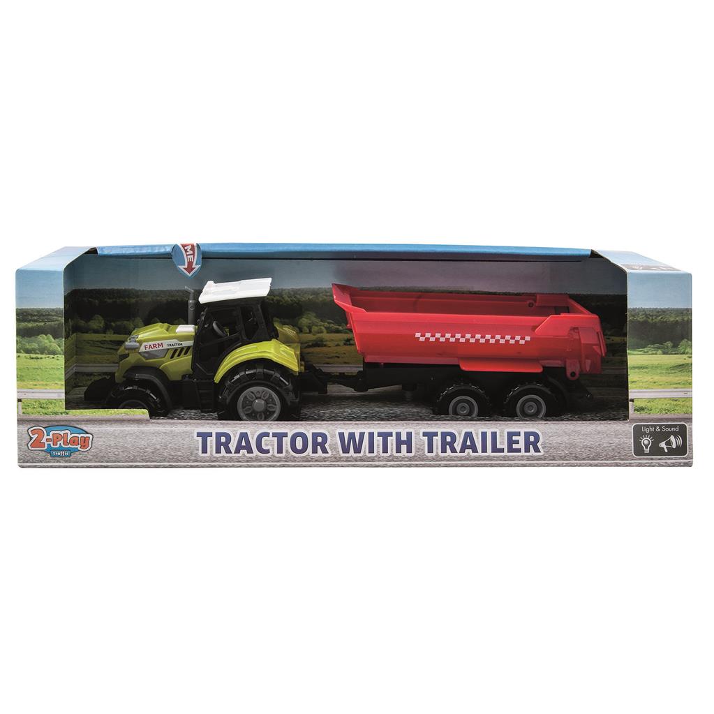 2-Play Traktor mit Anhänger + Licht + Sound, 27cm 3ass