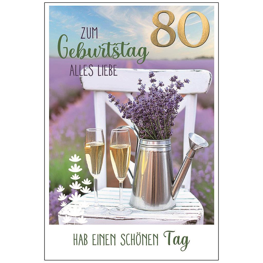 Bil. Geburtstag 80 Sektgläser und Lavendel