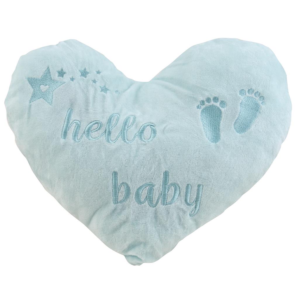 Herz Plüschkissen hellblau "Hello Baby" 30cm