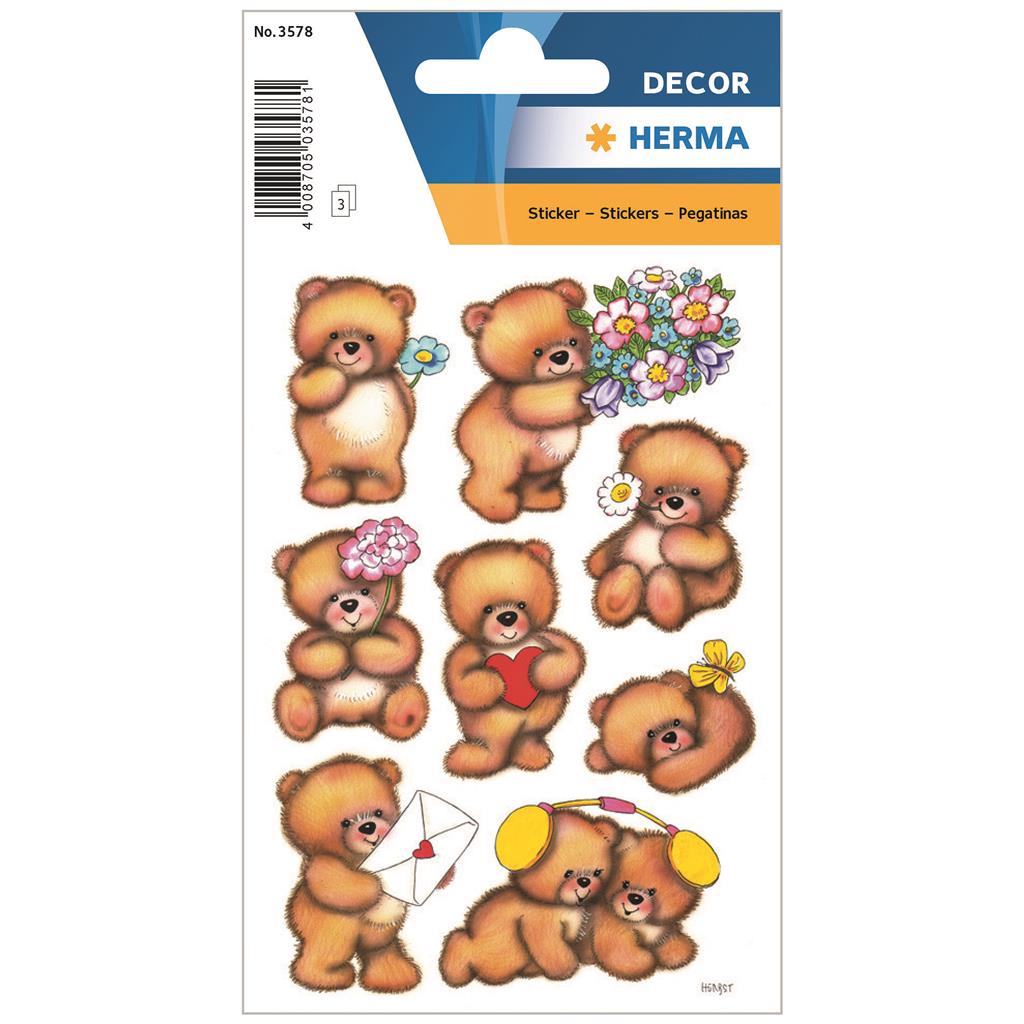 Sticker Decor Bären mit Blumen, 3 BL