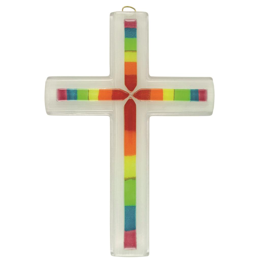 Glaskreuz weiß mit Regenbogen 19cm