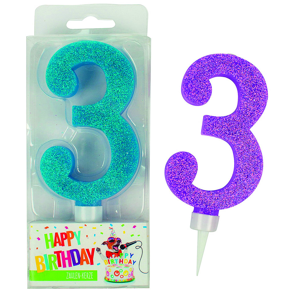 Birthday Fun Zahlenkerze 3 Glitter