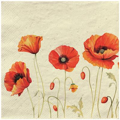 Servietten 20er Poppies on grass, 33cm