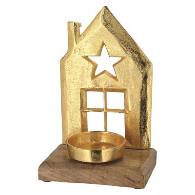 Kerzenhalter "Haus" gold 22cm