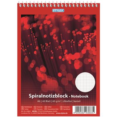 Spiral-Notizblock A6, 40 Blatt, kariert