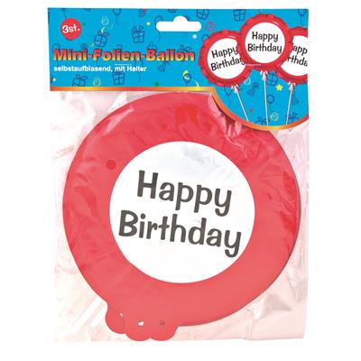 Ballon selbstaufblasend "Happy Birthday" 3-teilig