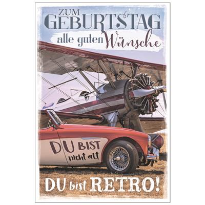 Bil. Geburtstag Retro Flugzeug und Auto