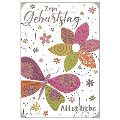 Bil. Geburtstag Blume und Schmetterling bunt